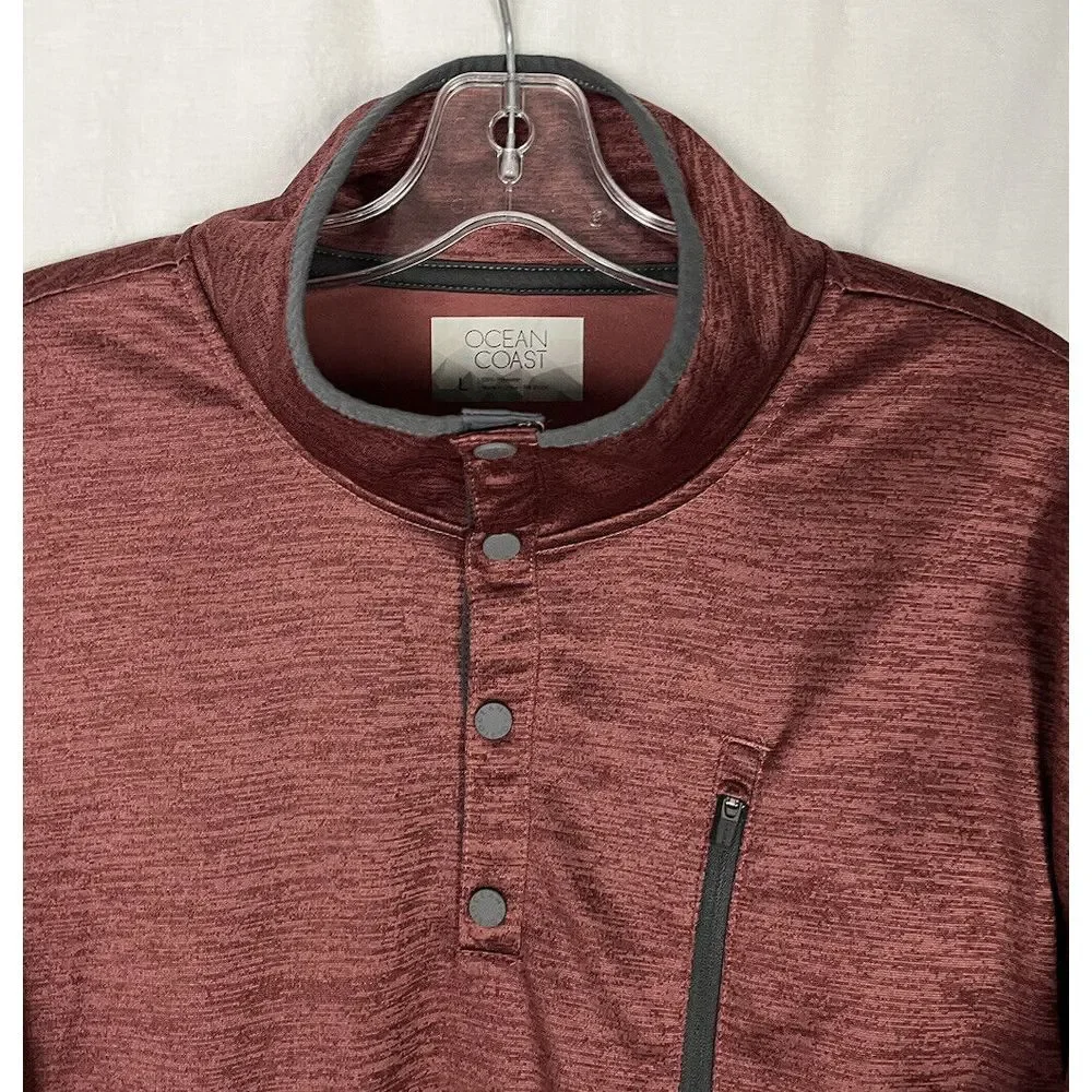 Ocean & Coast‎ Mens Size L 1/4 Snap Long Sleeve Casual Pullover Burgundy